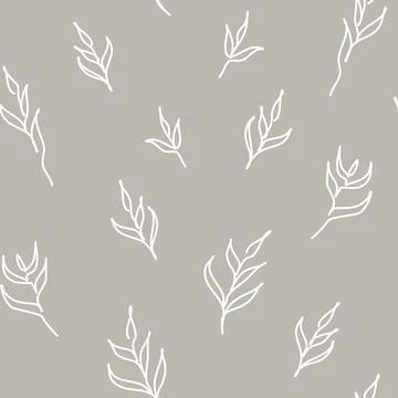 Vector One Line Drawing Florals in Soft Beige seamless pattern background. Illustrazione stock