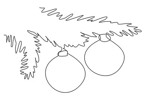 Vector one line illustration of a fir tree branch with decorative ball. Chris Stock Illustration
