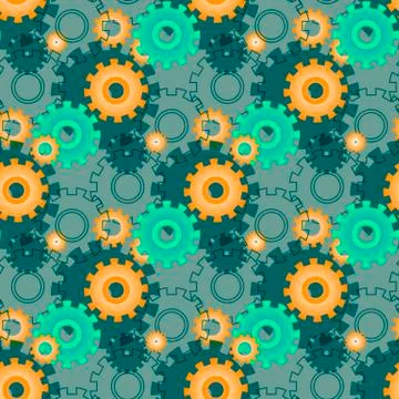 Vector ongoing pattern with green gears. Creative geometric background wheels Illustrazione stock