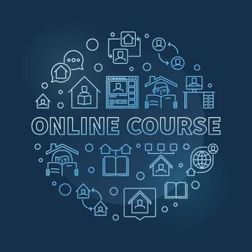 Vector Online Course concept round blue outline illustration Stockillustratie
