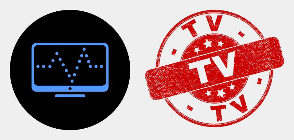 Vector Online Dotted Chart Icon and Grunge TV Seal Stock Illustration