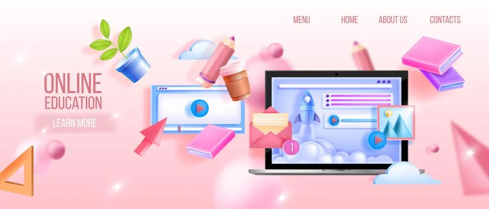 Vector online education, webinar, school digital classes web background イラスト素材