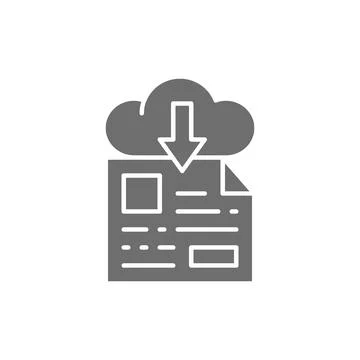 Vector online file storage, download grey icon. Stock Illustration