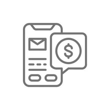 Vector online mobile loan application line icon. Stock Illustration