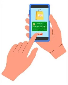 Vector Online payment of goods by bank card in phone Best offer Stock Illustration