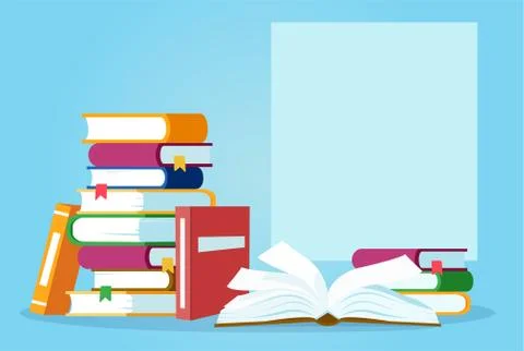 Vector of an open book and pile of books Stock Illustration