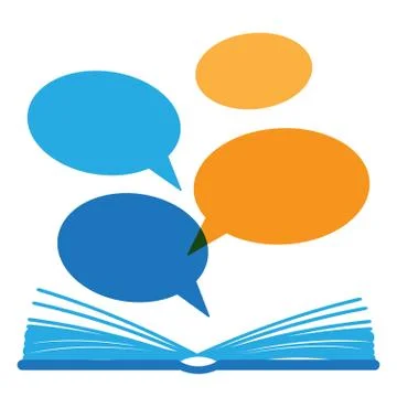 Vector open paper book with speech clouds Stock Illustration