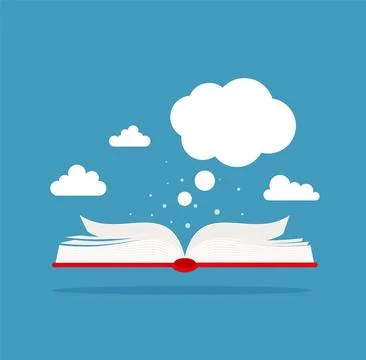 Vector open paper book with speech clouds in flat design style イラスト素材