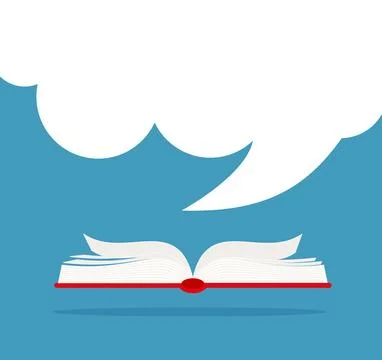 Vector open paper book with speech clouds in flat design style イラスト素材