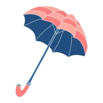 Vector open striped coral and blue umbrella. Stock Illustration
