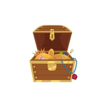Vector opened treasure chest full of golden coins Stock Illustration