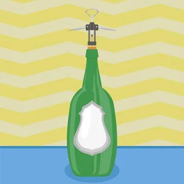 Vector Opener for Bottle on Yellow Wall Background. Modern Corkscrew for Alco Stock Illustration