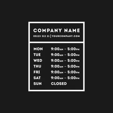 Vector Opening Times Horizontal Rectangle Design Stock Illustration