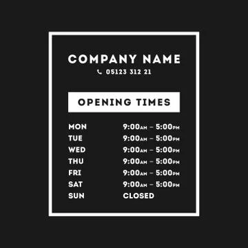 Vector Opening Times Rectangle Design Stock Illustration