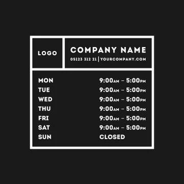 Vector Opening Times Vertical Rectangle Design Stock Illustration