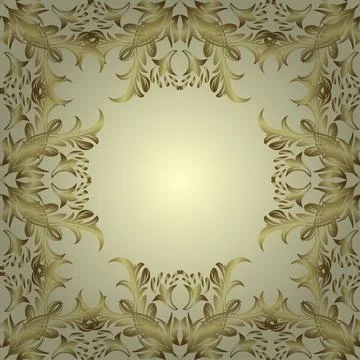 Vector. Openwork delicate golden pattern. Brilliant lace, stylized flowers. Seam Stock Illustration