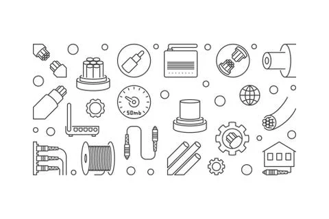 Vector Optical Fiber horizontal illustration in outline style Stock Illustration