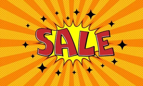 Vector orange advertising banner with text sale in pop art comics style Stock-Illustration