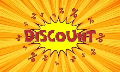 Vector orange advertising banner with text discount in pop art comics style Stock Illustration
