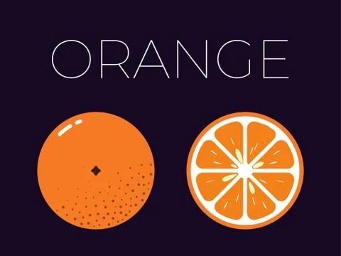 Vector of orange and sliced half of orange on dark background Stock Illustration
