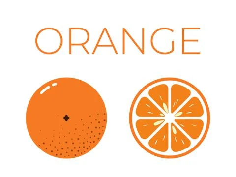 Vector of orange and sliced half of orange on white background Stock Illustration