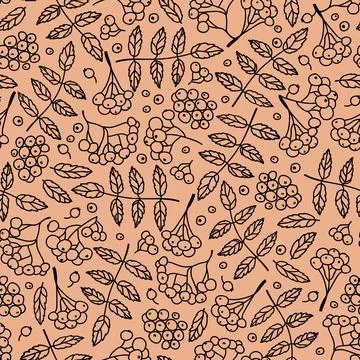 Vector orange ash berries and leafs texture background seamless pattern print Stock Illustration