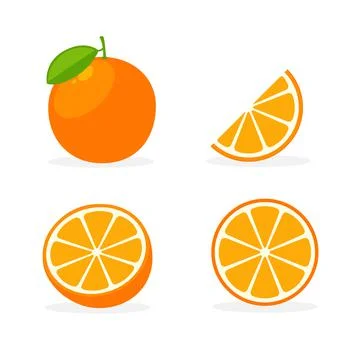Vector orange flat icon. Simple orange citrus lifestyle symbol health cartoon Stock Illustration
