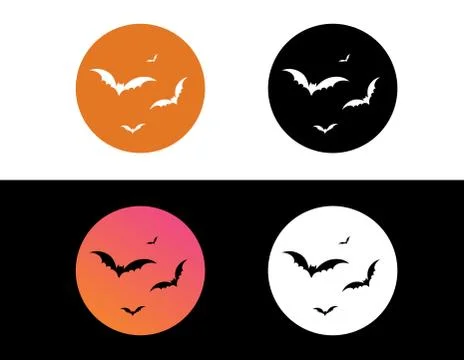 Vector orange gradient Halloween holiday bat flat circle icon set Stock Illustration