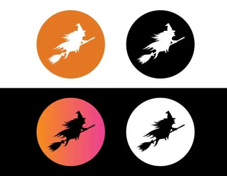 Vector orange gradient Halloween holiday witch flat circle icon set Stock Illustration