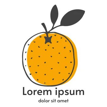 Vector orange logo. Hand-drawn design. Fruit with text Stock Illustration