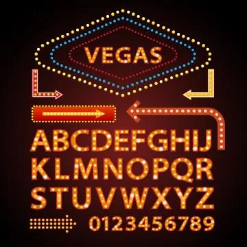 Vector orange neon lamp letters font show vegas light sign theather Stock Illustration