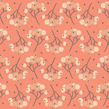 Vector orange pastel ash berries texture background seamless pattern print Stock Illustration