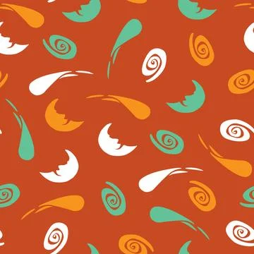 Vector orange repeat pattern with moon, stars and comet silhouettes. Perfect  스톡 일러스트