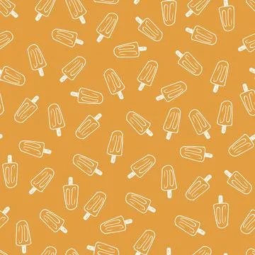 Vector orange single colour doodle of scattered popsicle ice cream repeat pat Stock Illustration