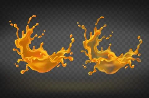 Vector orange splashing. Translucent juice, transparent paint 스톡 일러스트