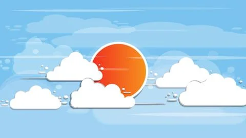 Vector orange sun on a background of cartoon clouds. EPS 10 Stock Illustration
