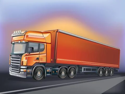 Vector orange truck in motion Stock Illustration