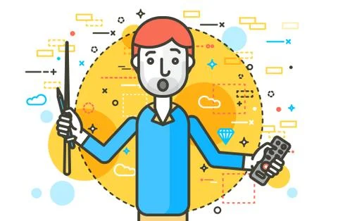 Vector orator spokesman spokesperson speaker holding remote control and pointer Stock Illustration