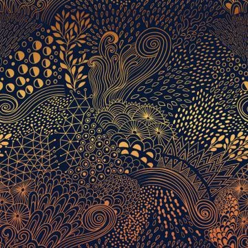 Vector organic seamless abstract background, botanical motif, freehand doodles Stock Illustration