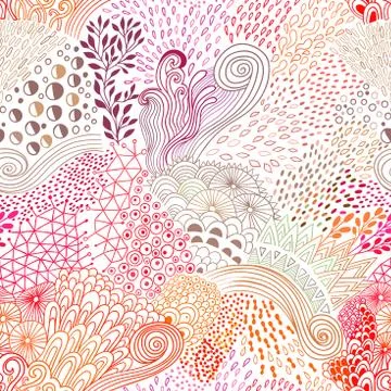 Vector organic seamless abstract background, botanical motif, freehand doodles Stock Illustration