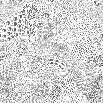 Vector organic seamless abstract background, botanical motif, freehand doodles Stock Illustration