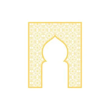 Vector oriental arch with dome shape and golden geometric ornament. Stock Illustration