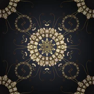 Vector oriental ornament. Golden pattern on gray and blue colors with golden ele Stock Illustration