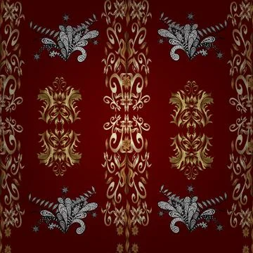 Vector oriental ornament. Golden pattern on brown, beige and red colors with gol イラスト素材