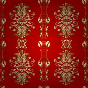 Vector oriental ornament. Golden pattern on brown, beige and red colors with gol Illustrazione stock