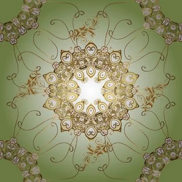 Vector oriental ornament. Golden pattern on neutral, brown and beige colors with Stock Illustration