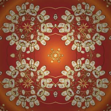Vector oriental ornament. Seamless pattern on orange and white colors with golde Illustrazione stock