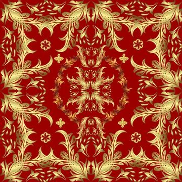 Vector oriental ornament. Seamless pattern on yellow, red and neutral colors wit Stock Illustration