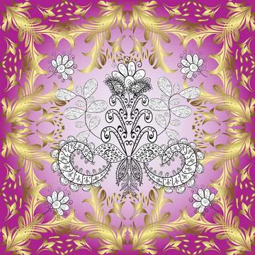 Vector oriental ornament. Seamless pattern on yellow, purple and neutral colors Stock Illustration
