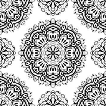 Vector, oriental, seamless background with mandalas Stock Illustration